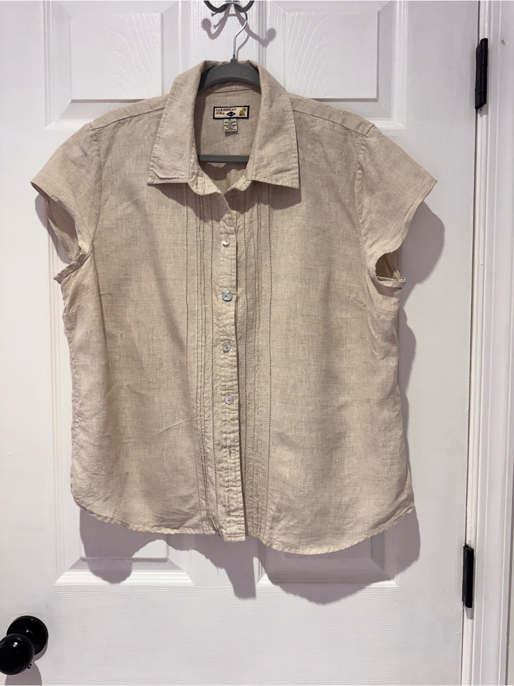 Caribbean Joe Beige Linen Short Sleeve Shirt